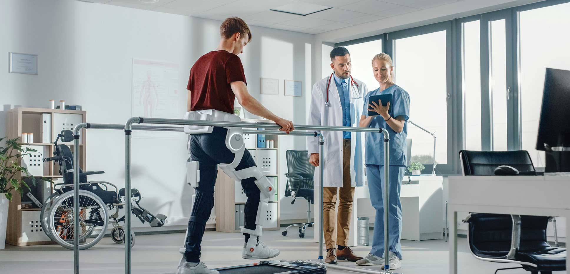 A patient with a robotic device regains mobility