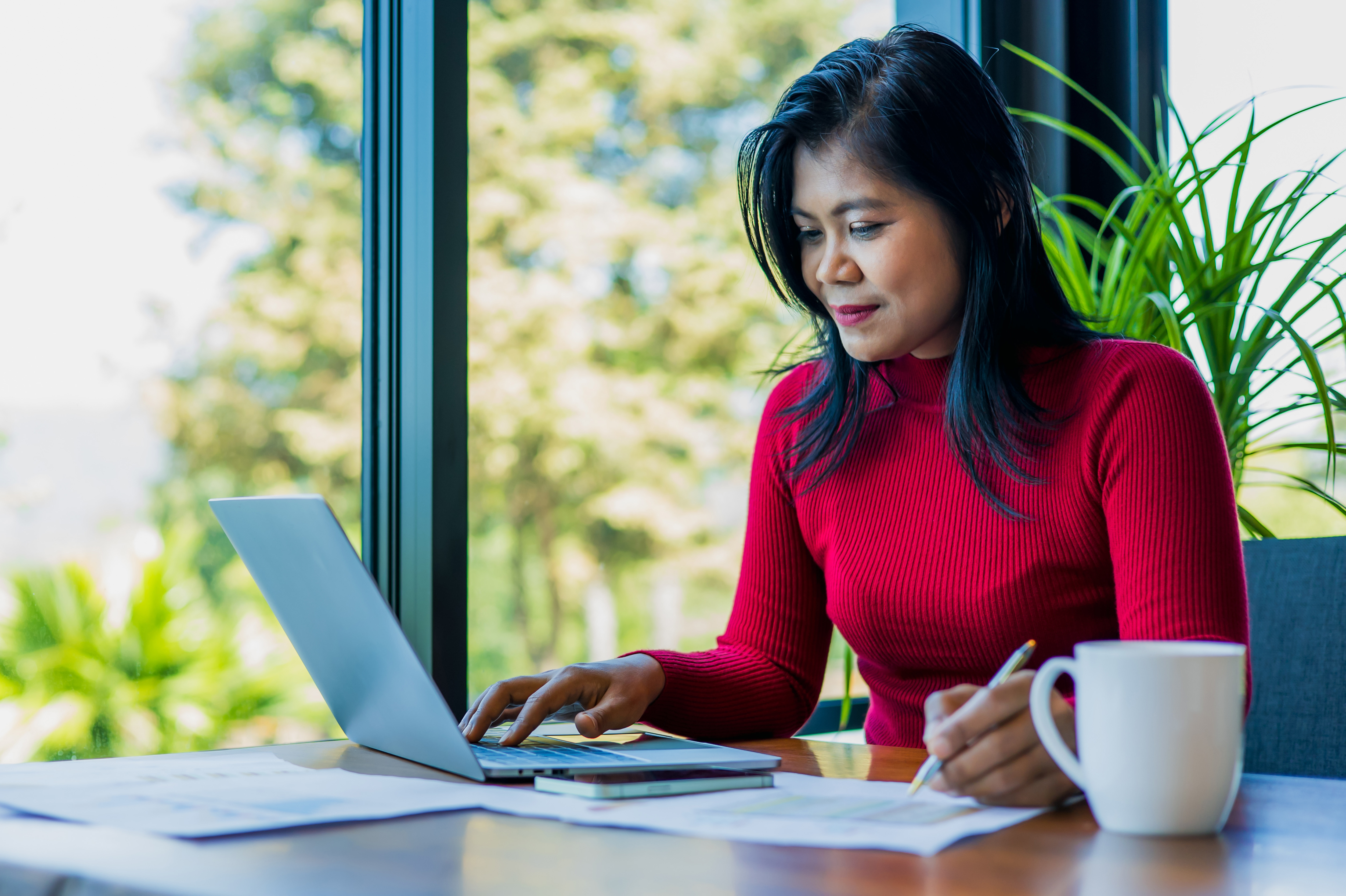 Woman looking at a study